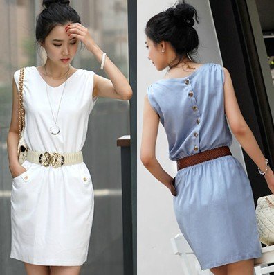 New Women Summer Cotton Tank Dress Lady Sleeveless V-neck Straight Dress Lady Solid Brand Dress