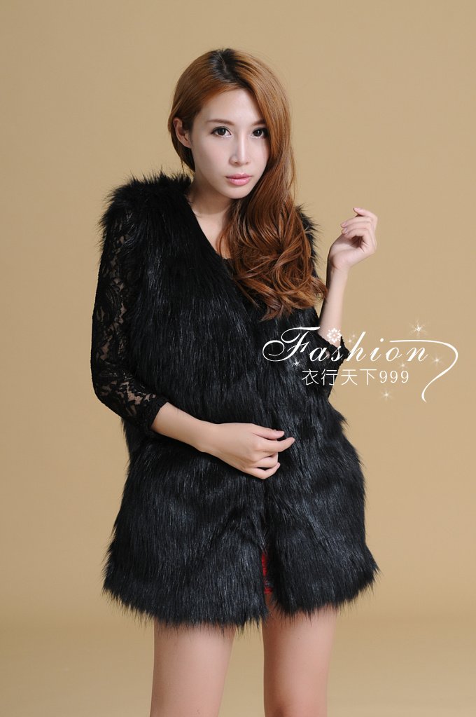New Women Winter Fashion Black Warm Faux Fur Long Vest Jacket Coat Free Shipping