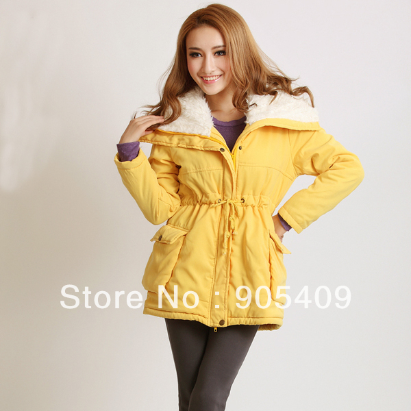 New Women Winter Warm Fur Collar Down Coat Parka Long Loose Jacket Candy Yellow   HR465