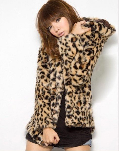 New Women Winter Warm Hooded Leopard Print Open Faux Fur Coat