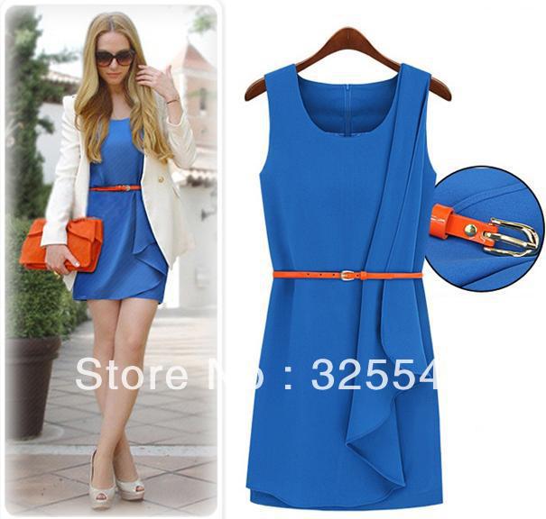 New Womens European Fashion Irregular Folds Bottoming Tank Sleeveless Dress