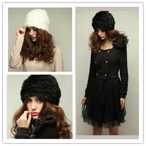 NEW Womens Fashion Rabbit Fur Knitted Hat Winter Warm FREE SHIPPING FA-017