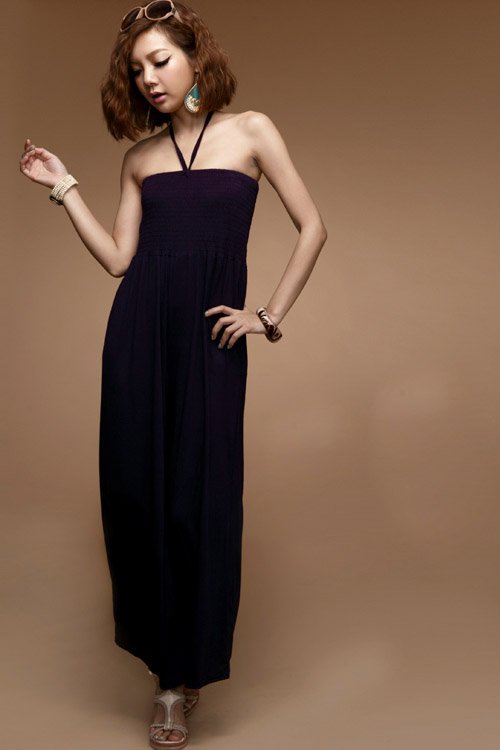 New Womens Fashion Strapless Halter High Waist Loose Wide Pants Jumpsuits E10760