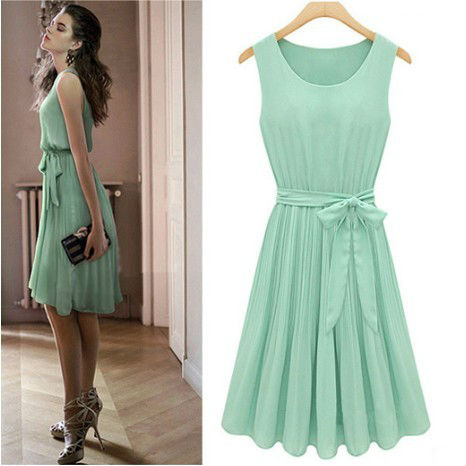 New Womens Lady Elegant Sleeveless Pleated Chiffon Vest Dress With Lining 3732