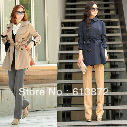 New Womens Lapel Double-breasted SLim Beam Waist Windbreaker Coats XCS1231157