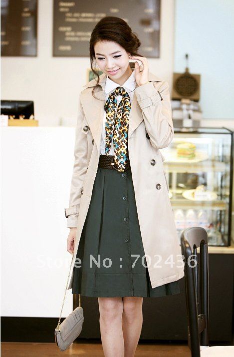New Womens Lapel Double-breasted Trench Coat Overcoat Outwear SIZE S M L