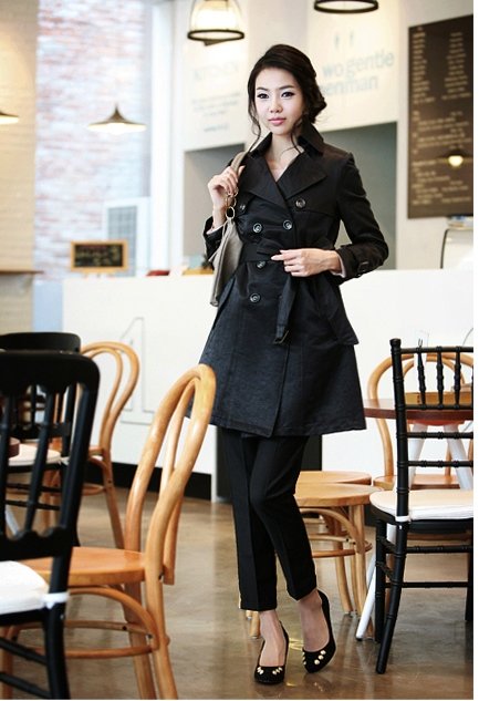 New Womens Lapel Double-breasted Trench Coat Overcoat Outwear SIZE S M L