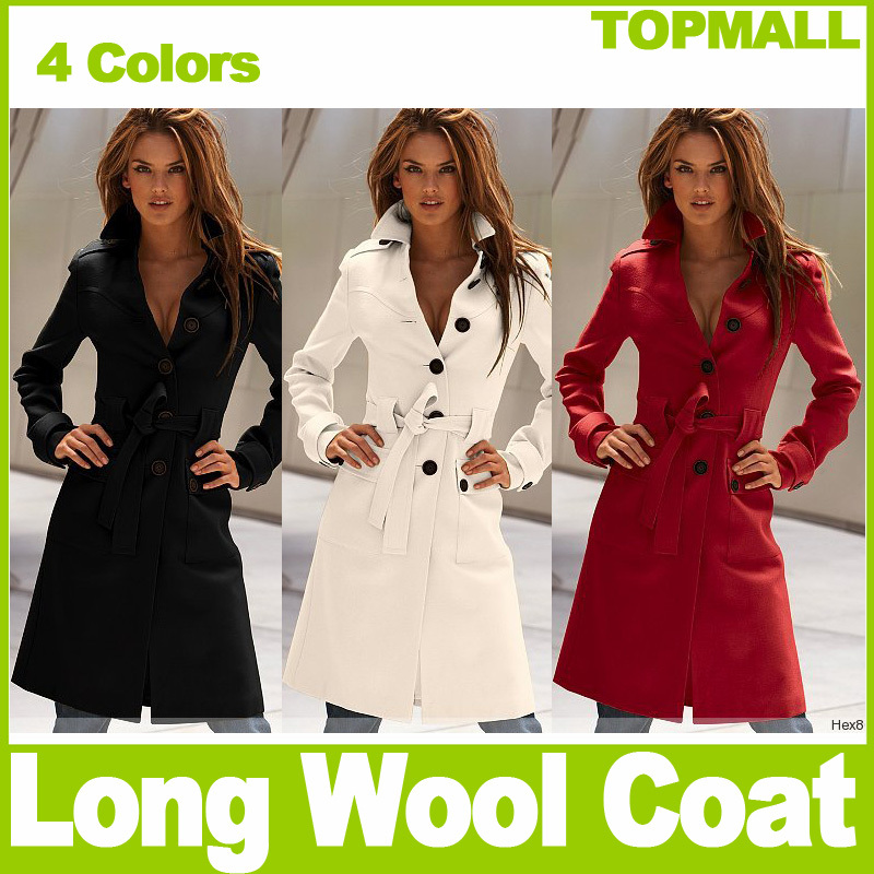 New Womens Long Coat Wool Cashmere Blend Trench Coat Outwear Long Jacket 4colors