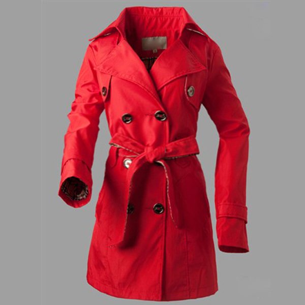 New Womens Long Deep Red Sleeve Slim-fit Windbreaker Jacket Coat SIZE M/L/XL/XXL  902058-FZ-8033-4 FREE SHIPPING