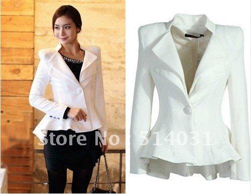 New Womens OL Temperament Slim White Single-breasted Jacket Suit Short Coats 688