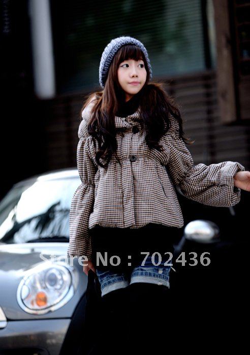 New Womens Plaid Pattern Cotton-padded Jacket Coat SIZE M L