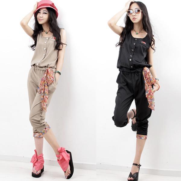 NEW Womens Sleeveless Casual Tunic Rompers Jumpsuit Shorts With Floral Belt A843