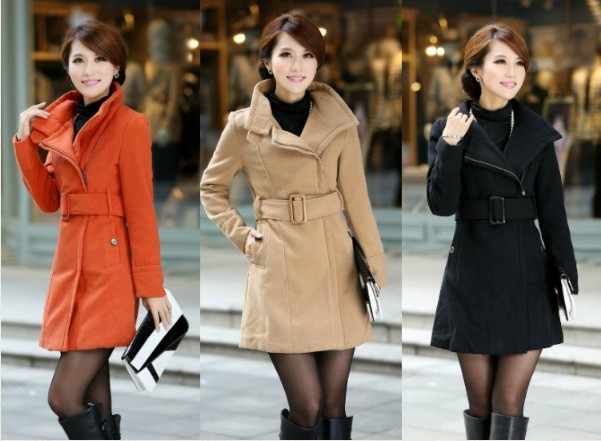 New Womens Winter Wool Long Trench Diagonal zipper Coat Jacket