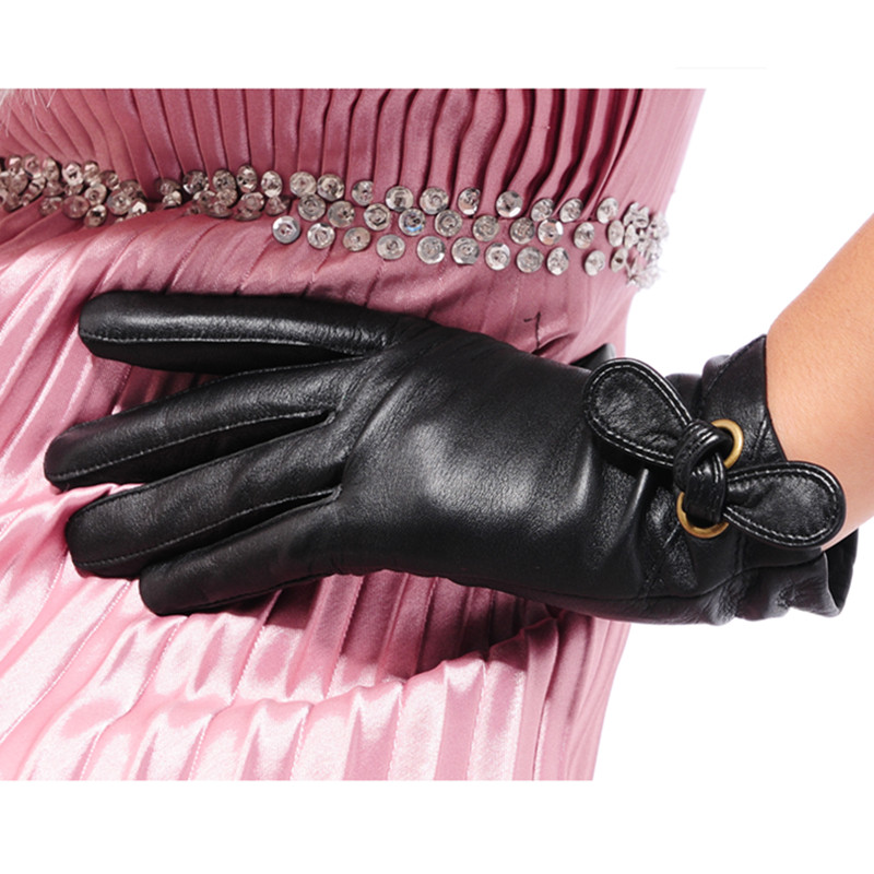 New year gift flower bow suede gloves women's thin genuine leather gloves leather gloves