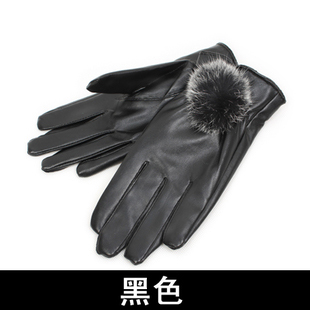New year gift Rabbit Fur Plus Velvet Thermal PU Leather Women's Ride Gloves Free Shipping