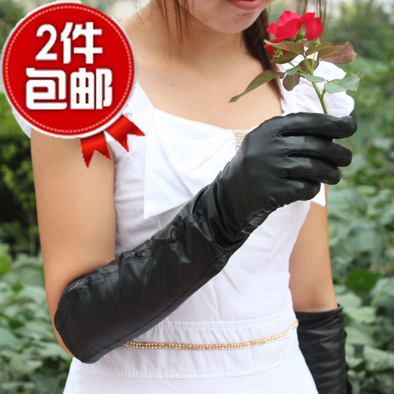 New year gift women's 50cms ultra long leather gloves female thermal genuine leather gloves sheepskin gloves