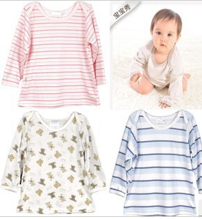Newborn baby clothes Tong Wholesale - the baby shells collar cotton long-sleeved T-shirt male children's clothing girls clothing