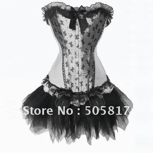 newest arrival Free shipping  Ribbon corset Black TUTU SKIRT Sexy Lingerie Bustier G-String CS0321