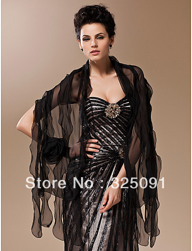 Newest Arrival High Quality Evening/ Office / Prom/ Pageant Black Wraps/ Shawls With Flower Detail Ruffle Pleat Bridal Jackets
