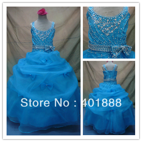 newest blue organza halter beaded ball gowm pageant party dresses for fat girls