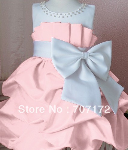 Newest Design!!2013 children dress 4pcs/lot girls High-grade Princess dress chiffon Big bowknot dresse for summer red pink