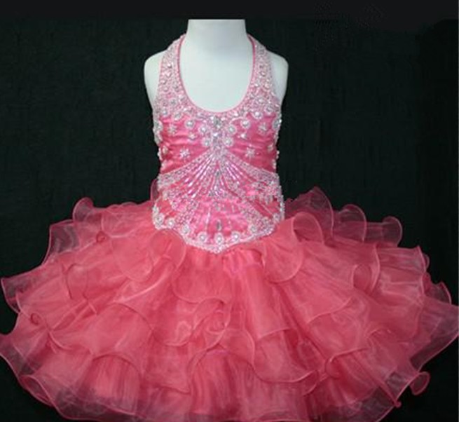 Newest Pink Scoop Neckline Tiered Skirt Pageant Gown Little Rosie