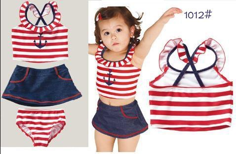 Newest Stripe girls swimwear, baby swimwear,children beachwear with cap 5sets/lot free shipping