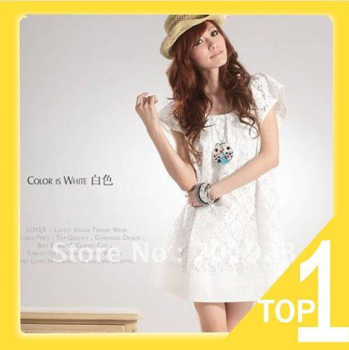 Newest Sweet Fashion Cozy Lace Short Sleeve Skirt/Dress Y4008