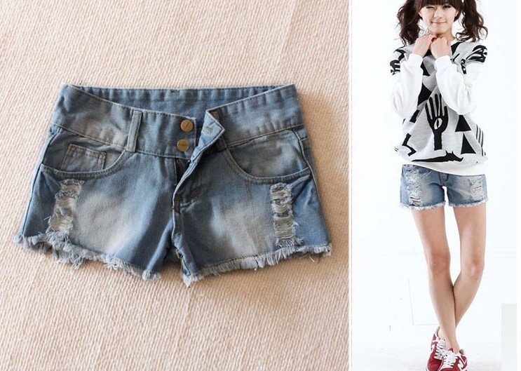 Newest women's blue denim shorts, free shipping, Fringed holes jeans shorts ,denim shorts,S M L  accept drop-shipping 305-9047