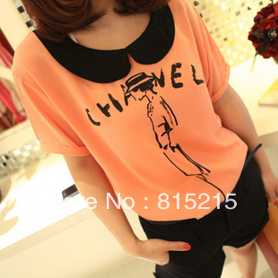 Newest womens shirts  butterfly collar  loose chiffon 3 color women top blouses