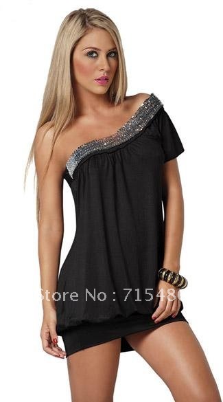 Newly Design Free Shipping Fast Delivery  ML17602 Black  One-shouldered summer dresses  womens dresses