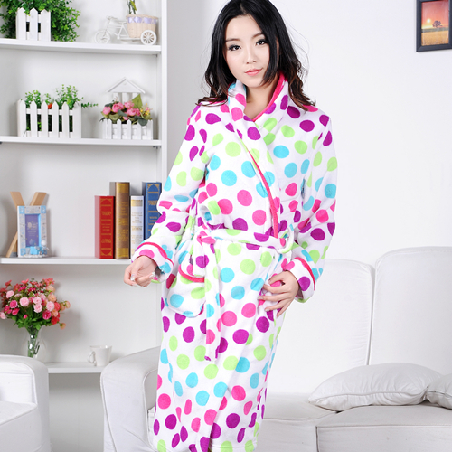 Newsluck coral fleece women's coral fleece sleepwear robe bathrobes lounge multicolour dot