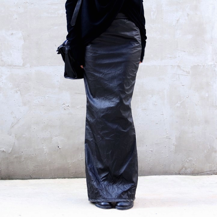 Nice d rick pleated pressed-in owens faux leather fish tail bust skirt full dress