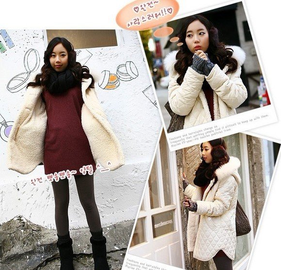 Nice FREE SHIPPING WHOLESALE & RETIAL WOMEN'S WARM CLOTHES LAMB  FLOCKING OUT WEAR COAT WHITE & BLACK