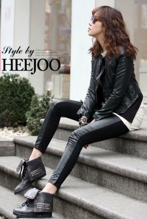 Nice Free shipping Women's Leggings Slim Imitation Leather Pants black color Pantyhose spring/autumn