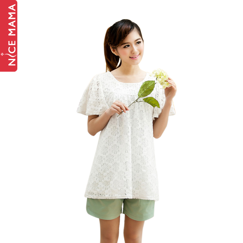 Nice mama maternity clothing maternity top spring lace maternity top maternity short-sleeve