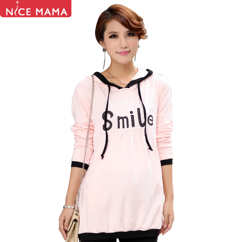 Nice mama maternity clothing spring fashion maternity top maternity t-shirt with a hood long-sleeve top