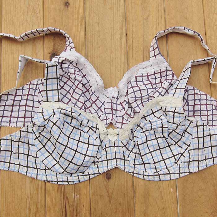 Nice p3 size 100% cotton plaid ultra-thin plus size wide shoulder strap bra 85c105d