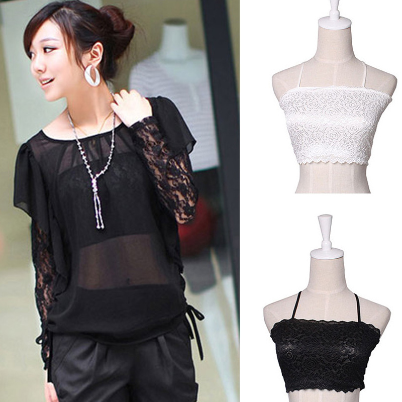 NickYard- Lace tube top tube top breast-length around the chest black white bra