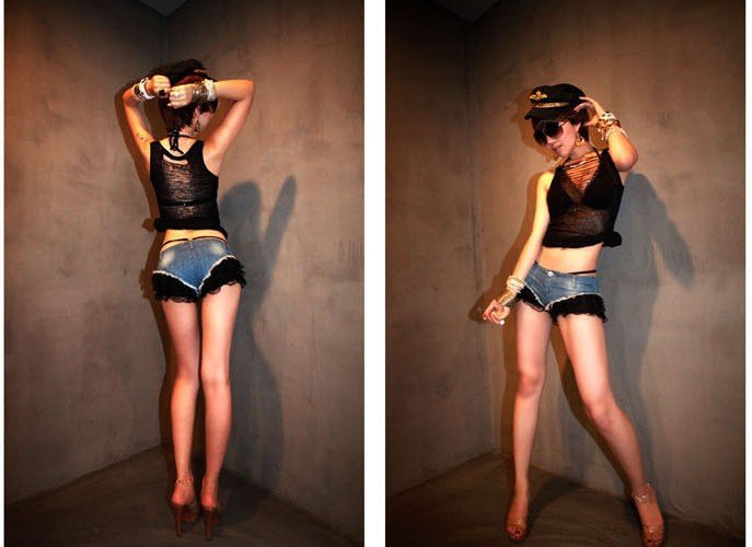 Night Club Sexy Queen Hot Laced Patched Jean shorts Free Delivery