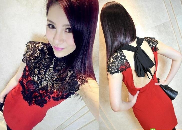 Nightclub woman sexy backless lace stitching collar package hip cultivate one's morality dress women mini dress A0046