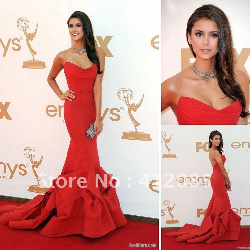 Nina Dobrev Strapless Red Gown at 2012 Emmy Awards Look Alike Celebrity dresses (Free Shipping)
