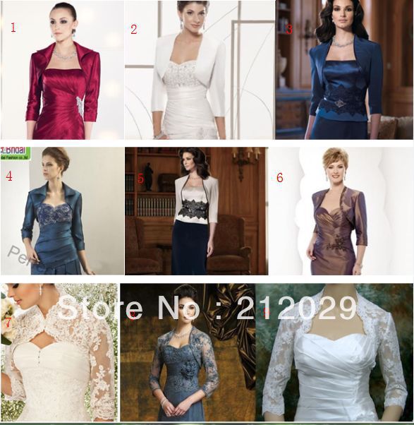 Nine style wedding jacket/Bolero satin/lace 3/4 Length Sleeves size/color free