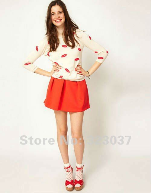 NO.0052 FREESHIPPING! 2012 New Cute Lip Embroidery Crew Neck Long Sleev Knitwear Jumper Sweater