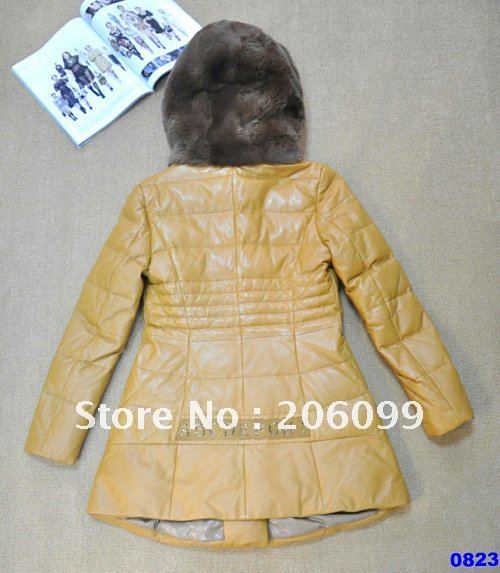 no label ladies hooded genuine leather sheepskin leather coat 2013