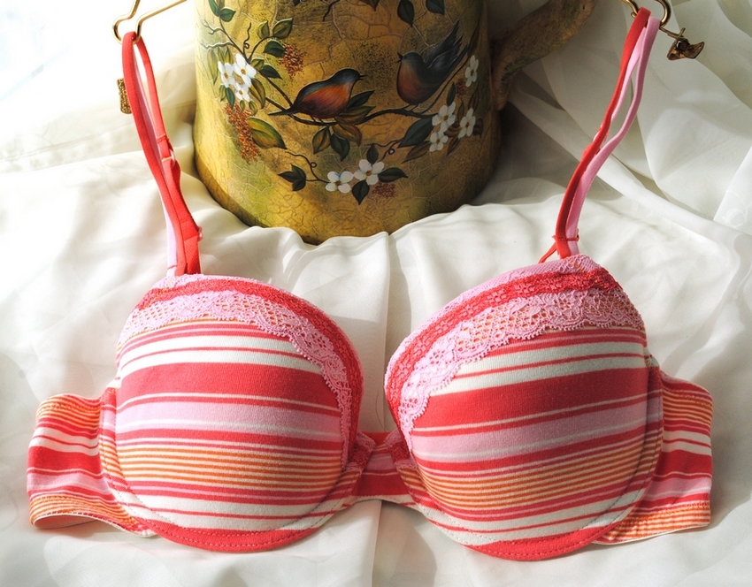 No r meo cotton stripe double shoulder strap thin cup underwear bra