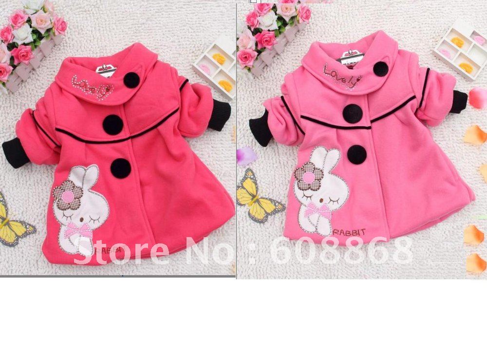 NO86 free shipping wholesale  girl's thick  cotton-padded filled with fur  jacket   cartoon children coat in 4size  for 3-8Y