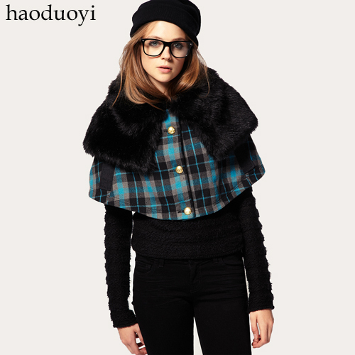 Nobility fur collar check fabric patchwork small cape black fur cape fur collar Free Shipping