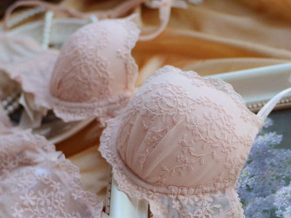 Nobility underwear fashion champagne color exquisite embroidery lace bra set