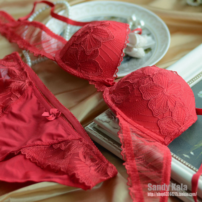 Nobility underwear fashion red embroidered lace sexy bra set